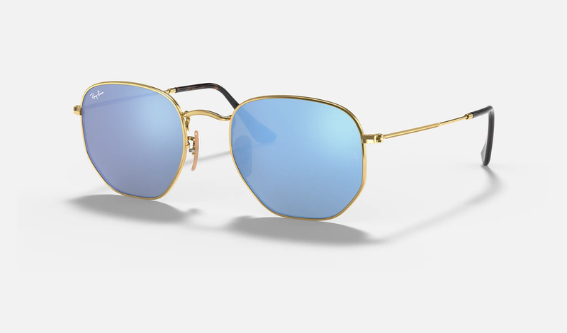 Ray Ban HEXAGONAL FLAT LENSES GOLD Light Blue Gradient Flash