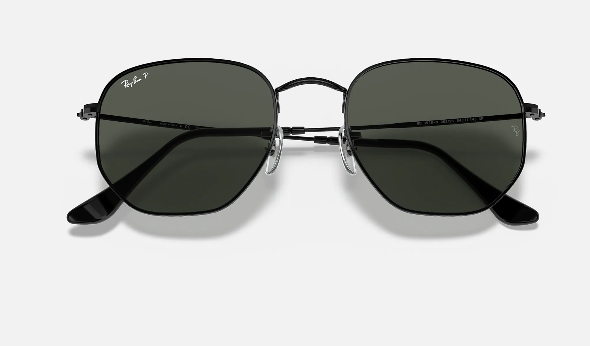 Ray-Ban | HEXAGONAL FLAT LENSES | BLACK | Green Classic G-15 with POLARIZED Lens