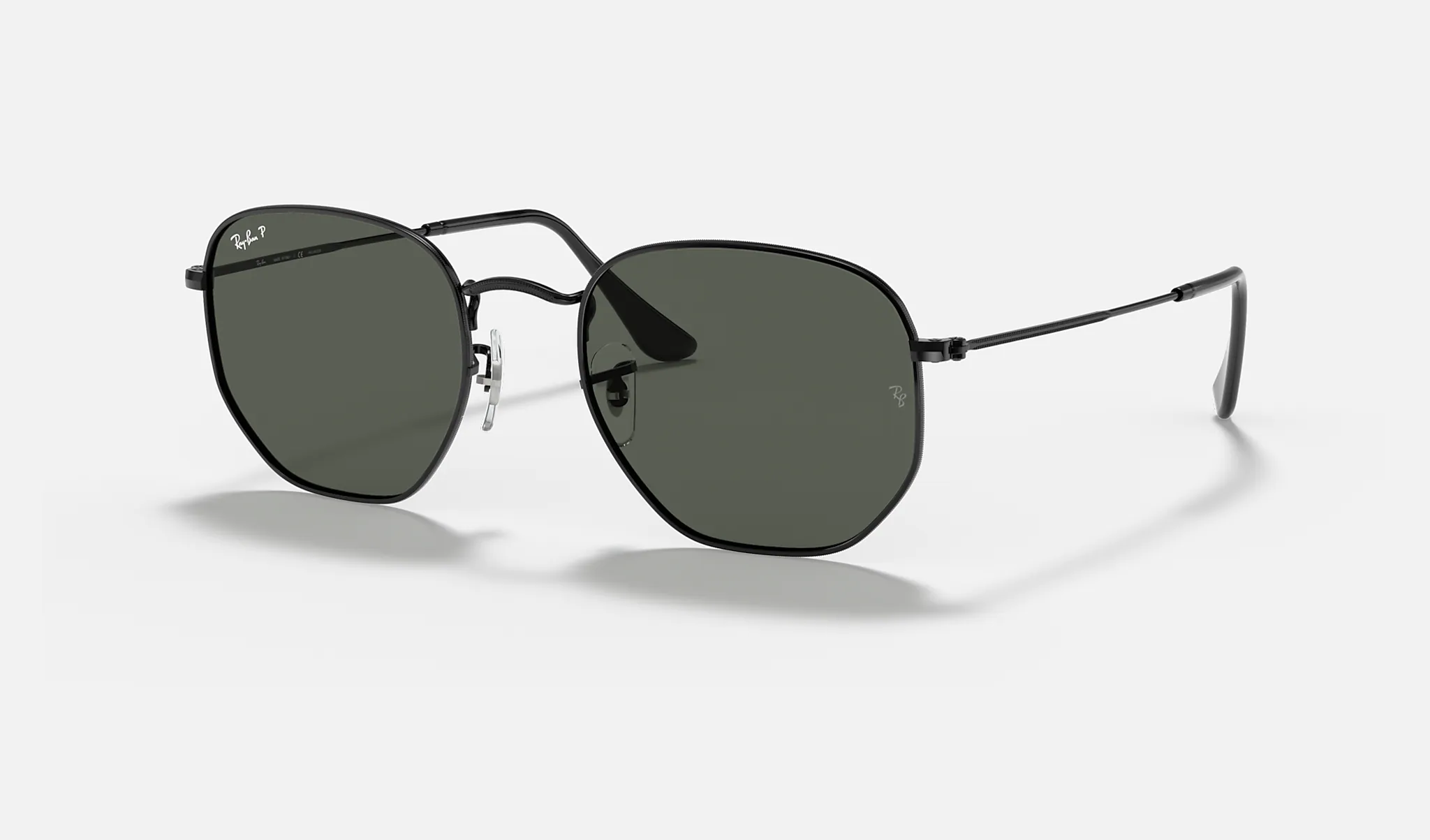 Ray-Ban | HEXAGONAL FLAT LENSES | BLACK | Green Classic G-15 with POLARIZED Lens